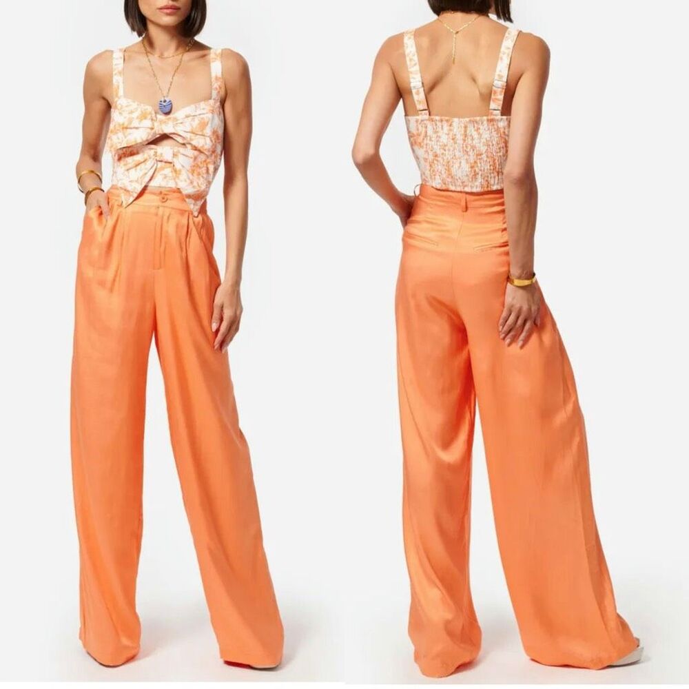 NWT‎ Cami NYC Rylie Wide-Leg Twill Pants Papaya Size 6